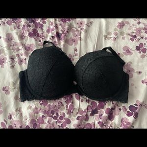 Black lace push up plunge bra